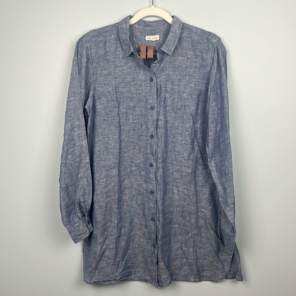 Garnet hill 100% linen small longline button down top - Picture 1 of 8